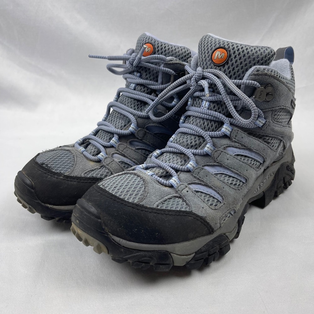 Merrell Moab Mid Waterproof Women 10 Grey Periwinkle Hiking Boots J88792 Vibram